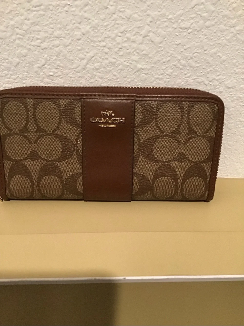 Coach Signature Canvas Continental Wallet in Brown/Khaki